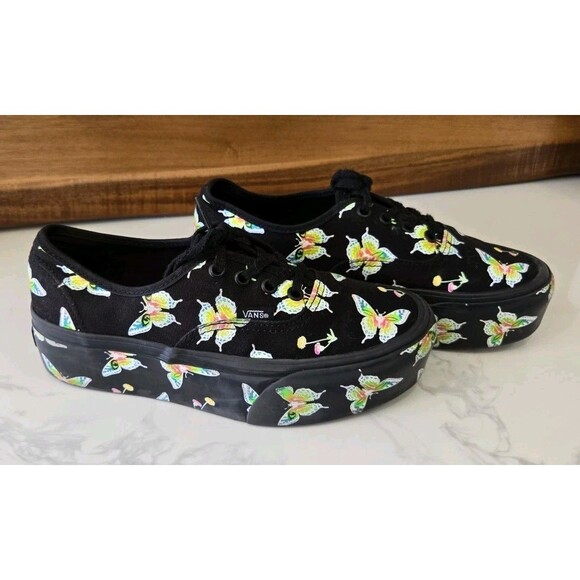 Vans Black Platform Shoes with Butterfly Design Glow in the dark - Picture 2 of 7